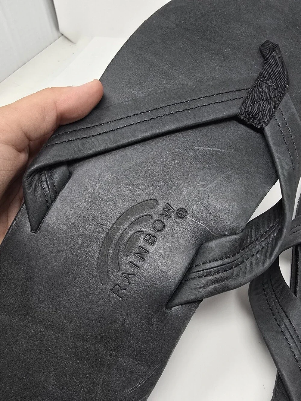 Rainbow Mens 12-13.5 XXL Gloss black Leather 301 Alts Flip Flops Sandals